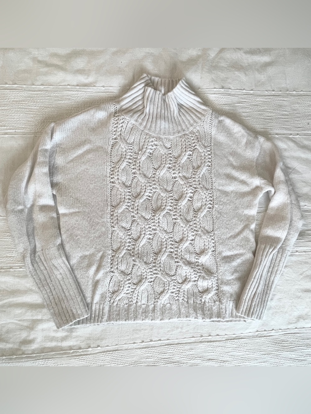 White House Black Market Cable Knit Mock Neck Sweater - White